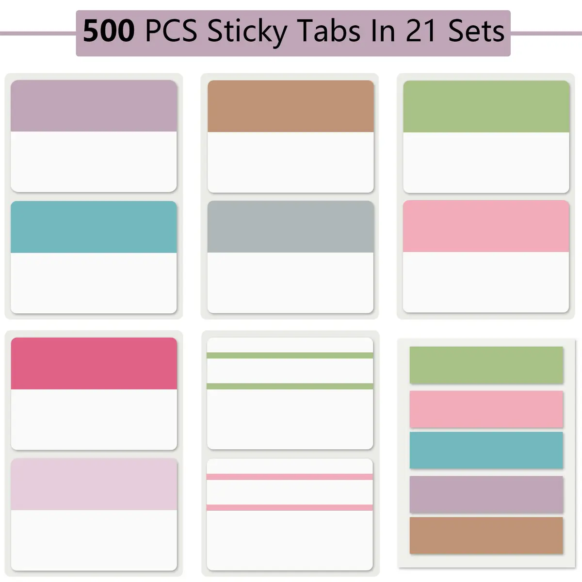 ELII 500 PCS Sticky Tabs 2 Inch Index Tabs, Page Markers File Tabs | 10 Pastel Colors, 2 Sizes - view 2