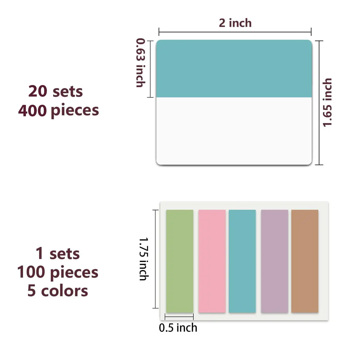 ELII 500 PCS Sticky Tabs 2 Inch Index Tabs, Page Markers File Tabs | 10 Pastel Colors, 2 Sizes - view 3