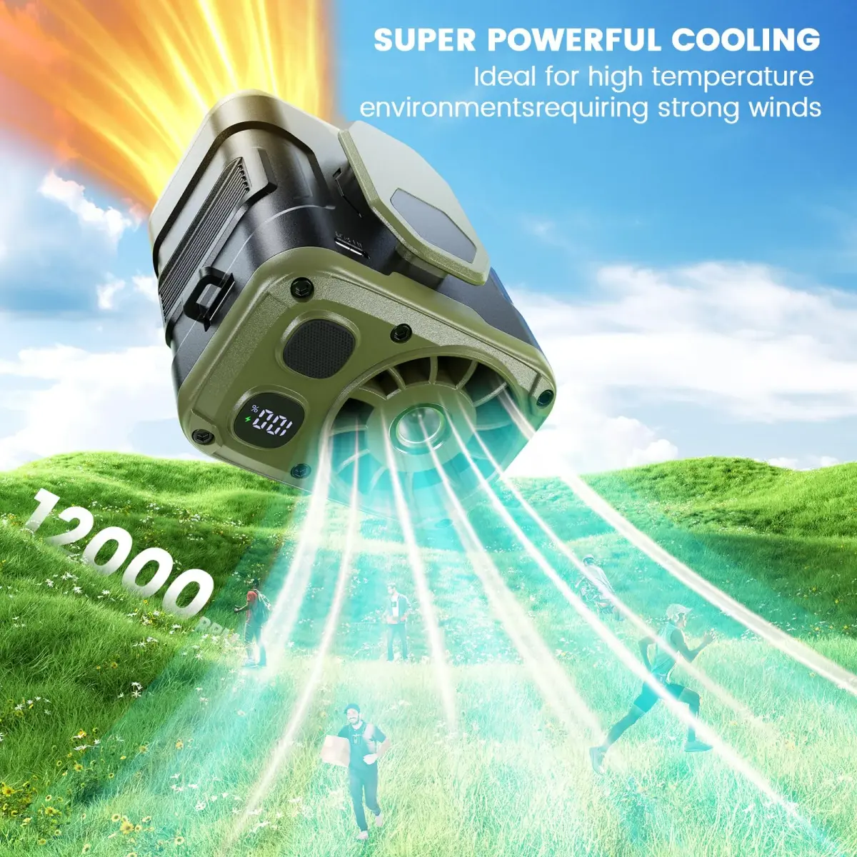 coldSky Upgraded Waist Fan 5 Speeds Clip On Fan, 24 Hrs Cooling, Green | 10000mAh Battery - view 2