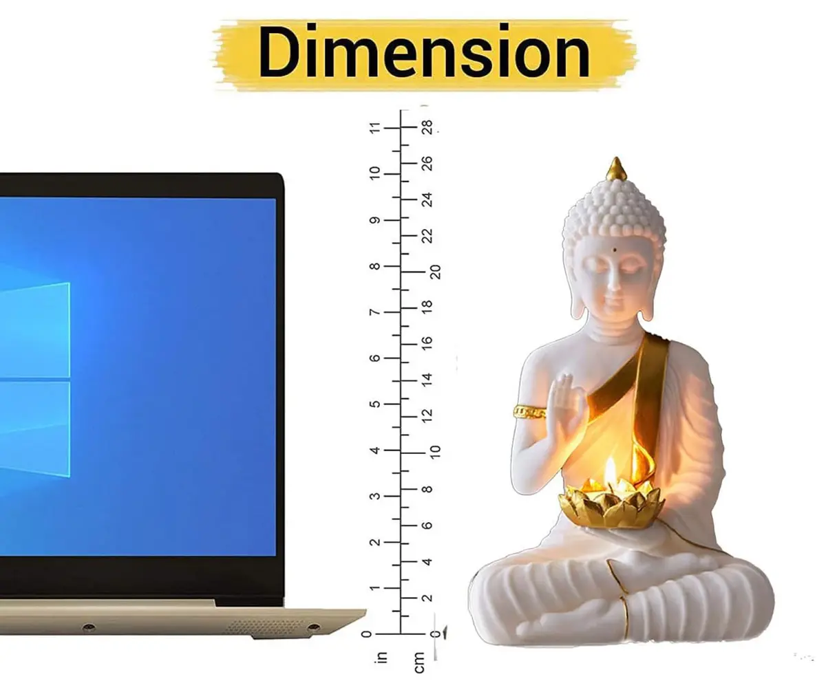 SN Handicrafts Decorative Buddha Statue with T-Light Lotus candel, White and Gold | Serene Meditation Figurine for Home Decor - view 4