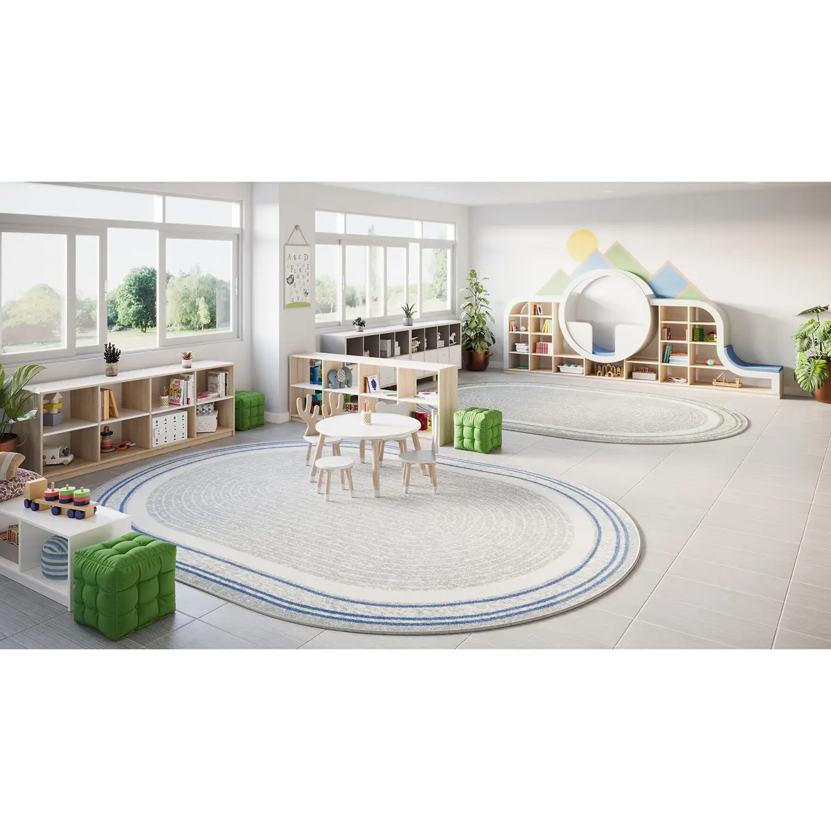 Joy Carpets Cozy Corner 3'10" x 5'4" Oval Area Rug in Light Blue | Child-Friendly Classroom & Playroom Decor - view 3