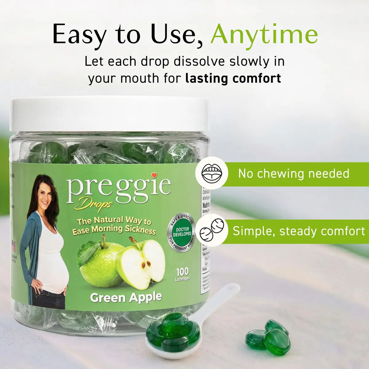 Three Lollies Preggie Pop Drops Pregnancy Candy, Green Apple, 32 Count | Pregnancy Nausea Relief with Vitamin B6 - view 6