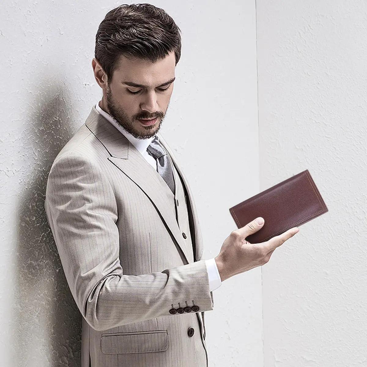AdiStylinno Long Wallet for Men, Minimalist Leather Bifold Slim Wallets, Fashion Clutch Purse Credit Card Holder Wallet (Coffee) - view 5