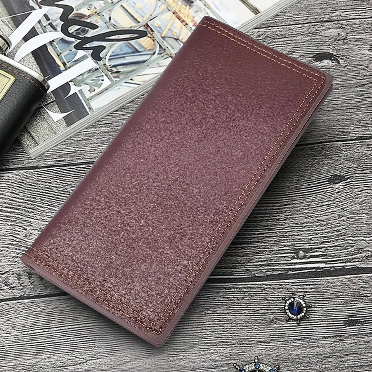 AdiStylinno Long Wallet for Men, Minimalist Leather Bifold Slim Wallets, Fashion Clutch Purse Credit Card Holder Wallet (Coffee) - view 7