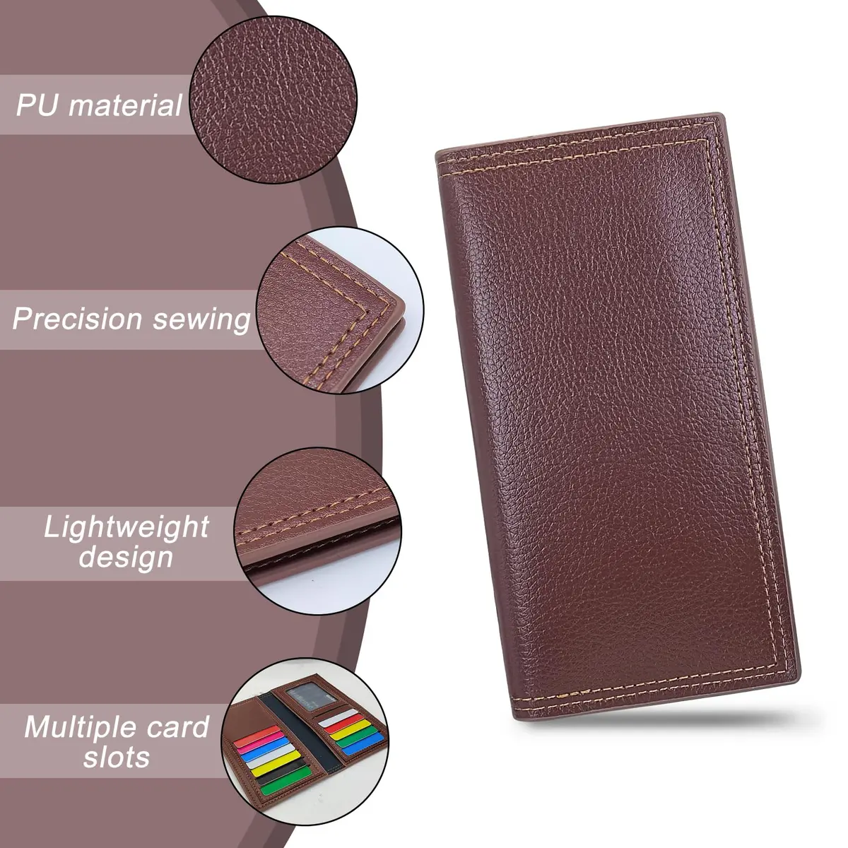 AdiStylinno Long Wallet for Men, Minimalist Leather Bifold Slim Wallets, Fashion Clutch Purse Credit Card Holder Wallet (Coffee) - view 3