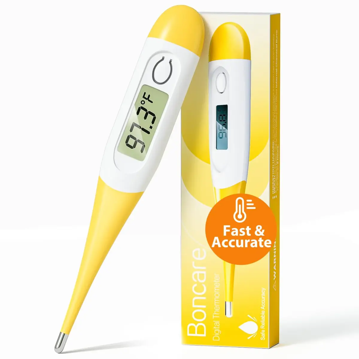 Boncare Digital Thermometer for Adults, Kids & Babies, Yellow | 10-Second Reading, Waterproof Tip - main product image