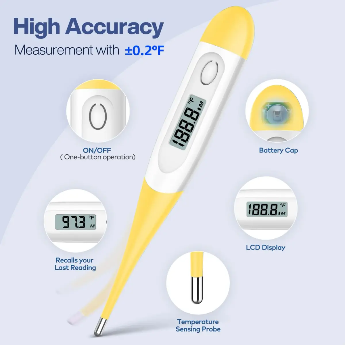 Boncare Digital Thermometer for Adults, Kids & Babies, Yellow | 10-Second Reading, Waterproof Tip - view 3