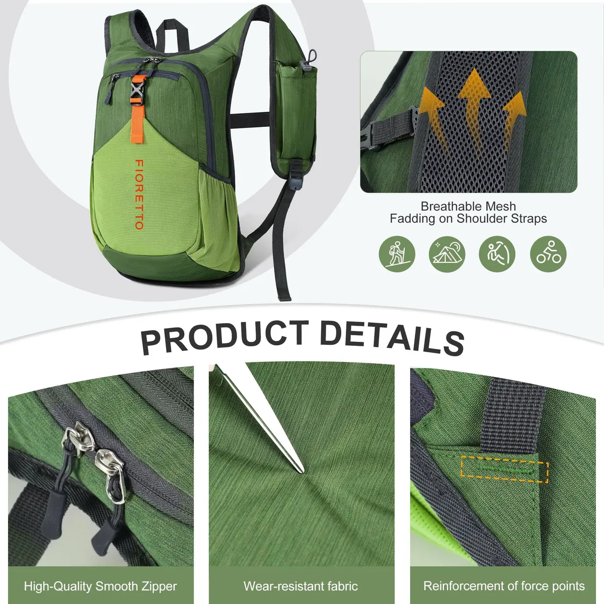 FIORETTO 15L Hiking Backpack 45cm (17.7") | Lightweight Foldable Daypack for Travel Camping Outdoor - view 7