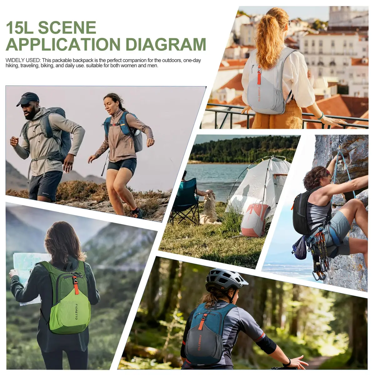 FIORETTO 15L Hiking Backpack 45cm (17.7") | Lightweight Foldable Daypack for Travel Camping Outdoor - view 8