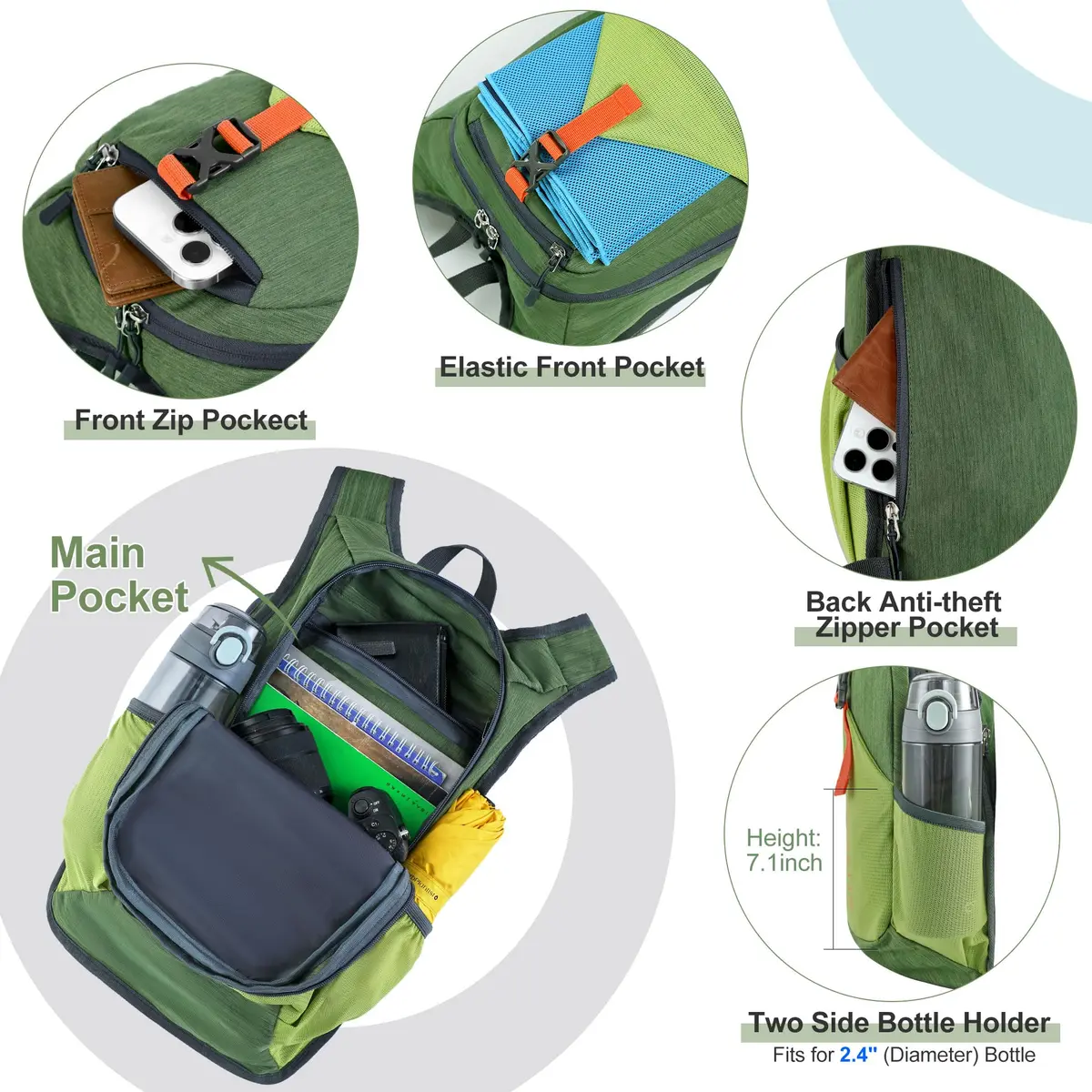 FIORETTO 15L Hiking Backpack 45cm (17.7") | Lightweight Foldable Daypack for Travel Camping Outdoor - view 4