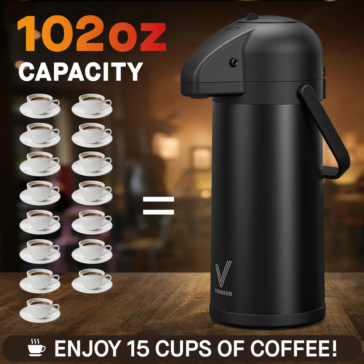 VONDIOR Coffee Carafe for Keeping Hot - Black 102 OZ | Insulated Stainless Steel Beverage Dispenser - view 5