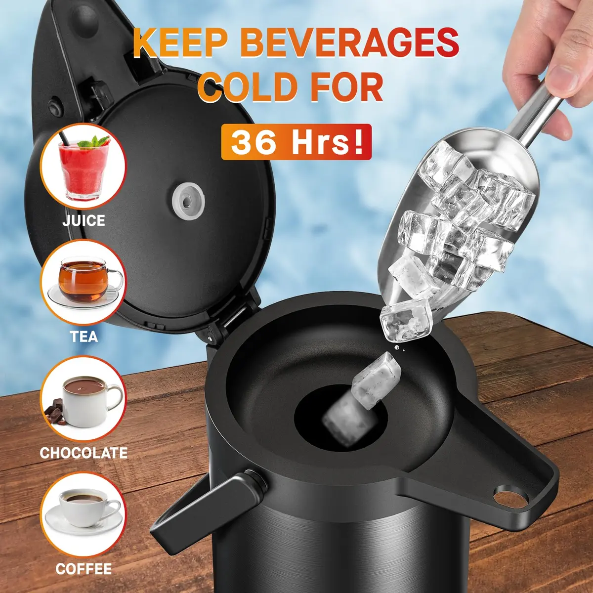 VONDIOR Coffee Carafe for Keeping Hot - Black 102 OZ | Insulated Stainless Steel Beverage Dispenser - view 4