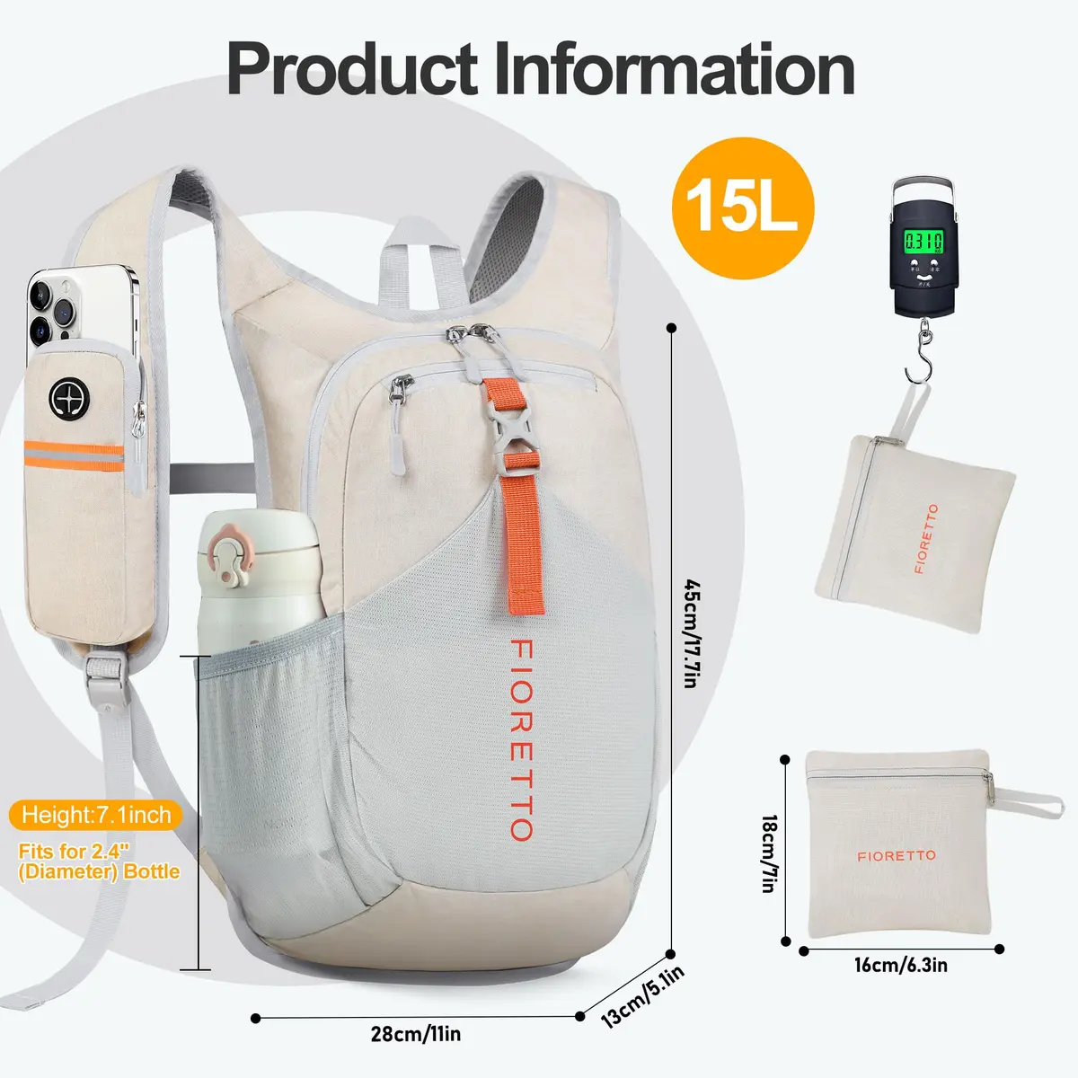 FIORETTO 15L Hiking Backpack | Lightweight Foldable Daypack for Travel & Outdoors - view 5