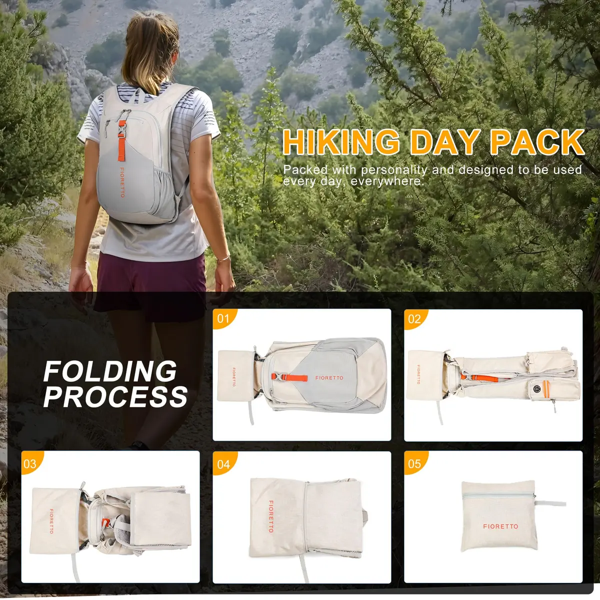 FIORETTO 15L Hiking Backpack | Lightweight Foldable Daypack for Travel & Outdoors - view 9