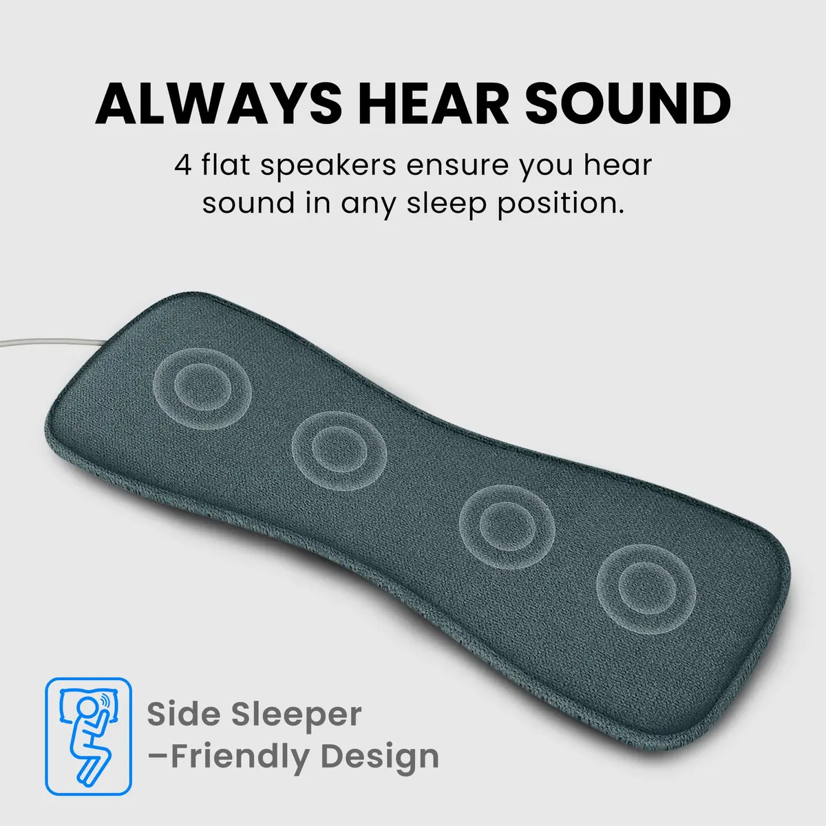 Avantree Slumber 2 Bluetooth Pillow Speaker for Side Sleepers | 4 Ultra-Flat Speakers, White Noise, Remote Control & Sleep Timer, Soft Design for Sleeping, Podcasts & Audiobooks, Gray - view 6