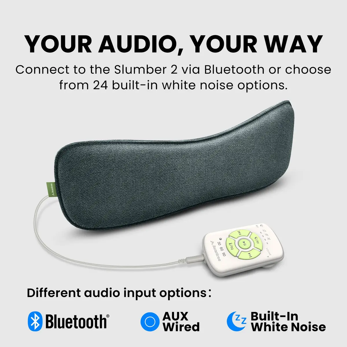 Avantree Slumber 2 Bluetooth Pillow Speaker for Side Sleepers | 4 Ultra-Flat Speakers, White Noise, Remote Control & Sleep Timer, Soft Design for Sleeping, Podcasts & Audiobooks, Gray - view 3