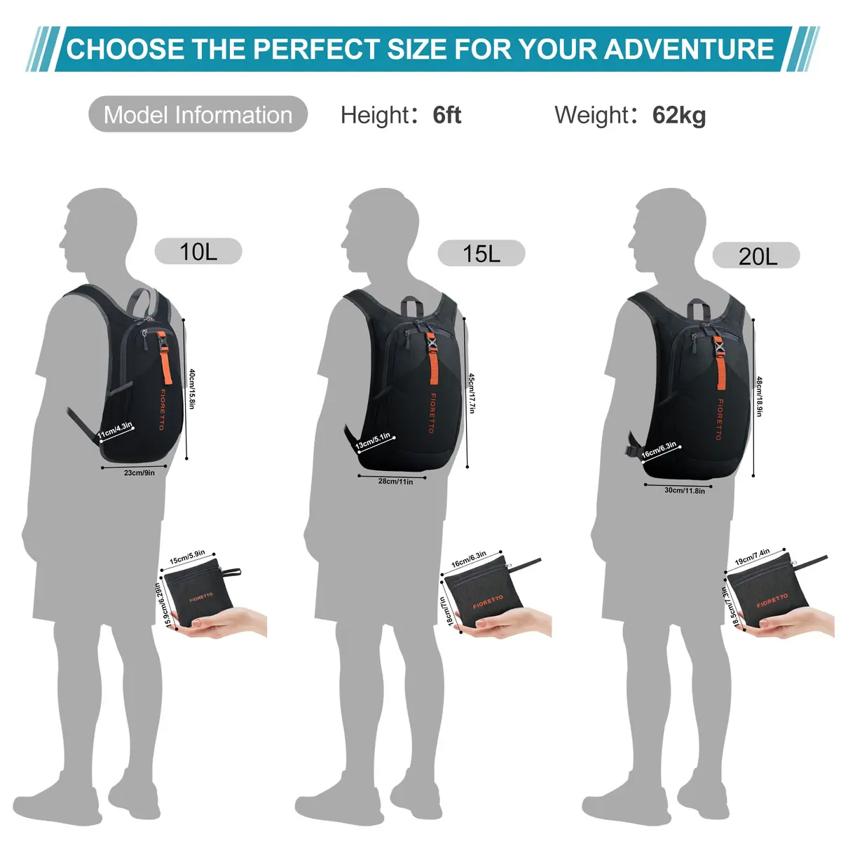 FIORETTO 15L Hiking Backpack 45cm (17.7") | Lightweight Daypack for Travel & Outdoor Adventures - view 6