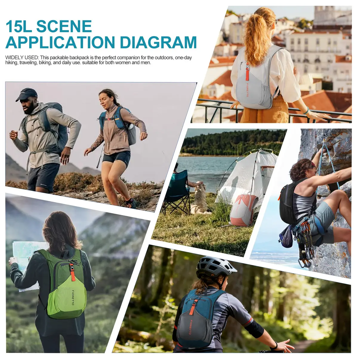 FIORETTO 15L Hiking Backpack 45cm (17.7") | Lightweight Daypack for Travel & Outdoor Adventures - view 8