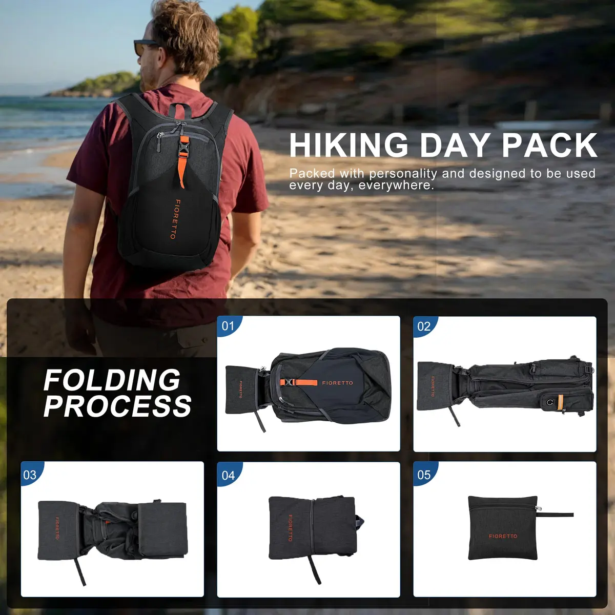 FIORETTO 15L Hiking Backpack 45cm (17.7") | Lightweight Daypack for Travel & Outdoor Adventures - view 9