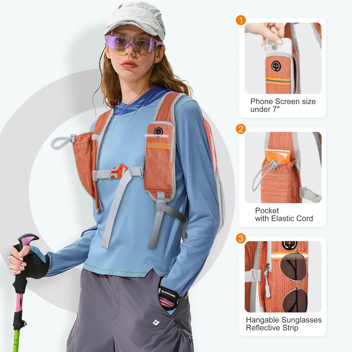 FIORETTO 15L Hiking Backpack for Men Women Lightweight Foldable Small Daypack for Travel Camping Outdoor, Orange | Compact 15L, Water-Resistant - view 2