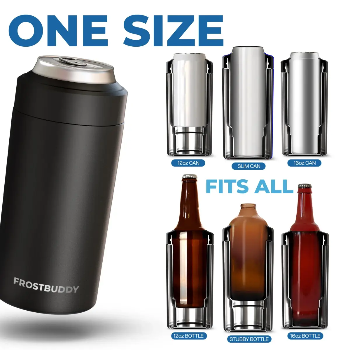 Frost Buddy Universal Can Cooler Ice Cream | Fits 12oz, 16oz, Slim Cans, Bottles | Stainless Steel Insulator - view 2