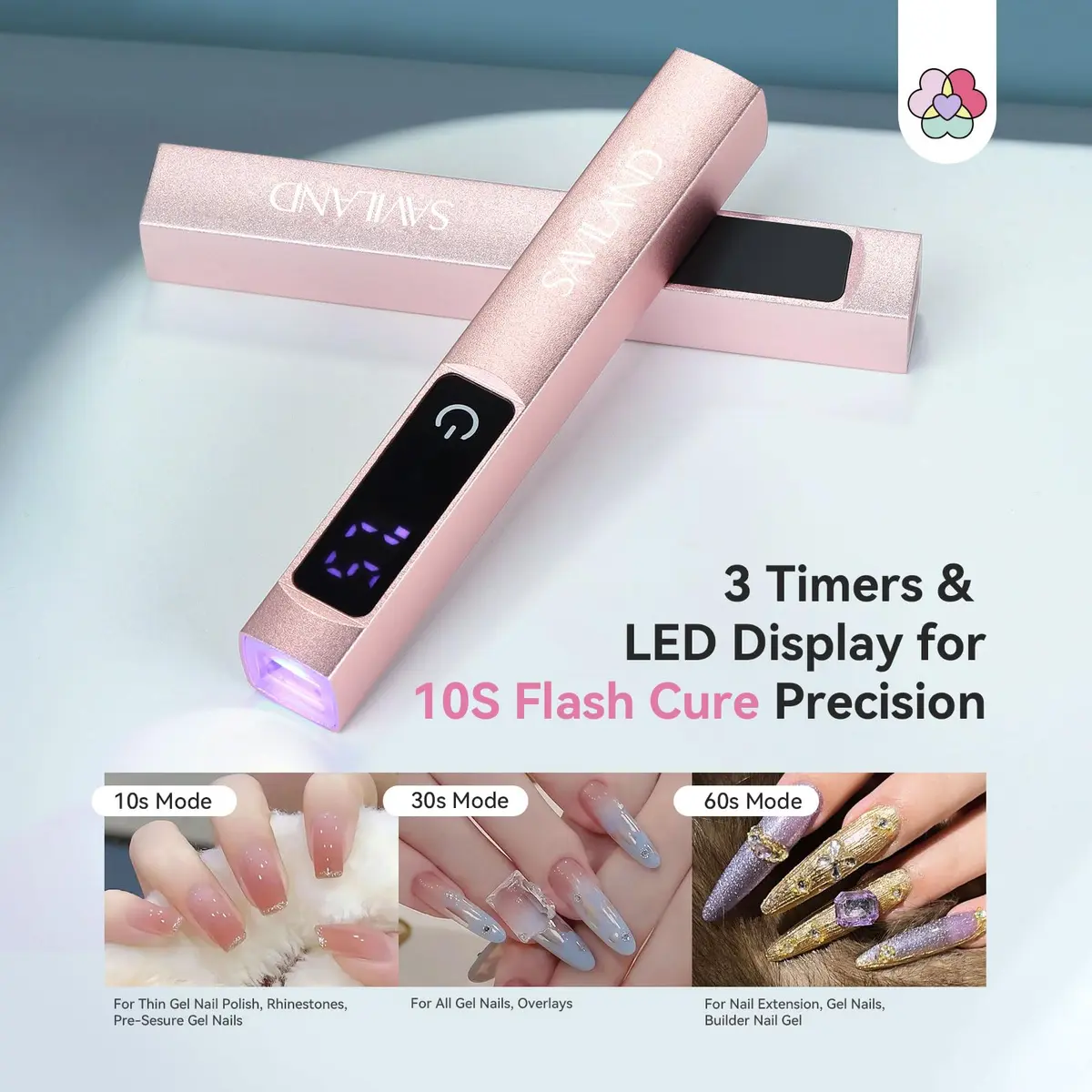 SAVILAND Mini UV LED Nail Lamp Flash Cure Light with Magnetic Stand, Pink | 10s Flash Cure for Gel Polish - view 5