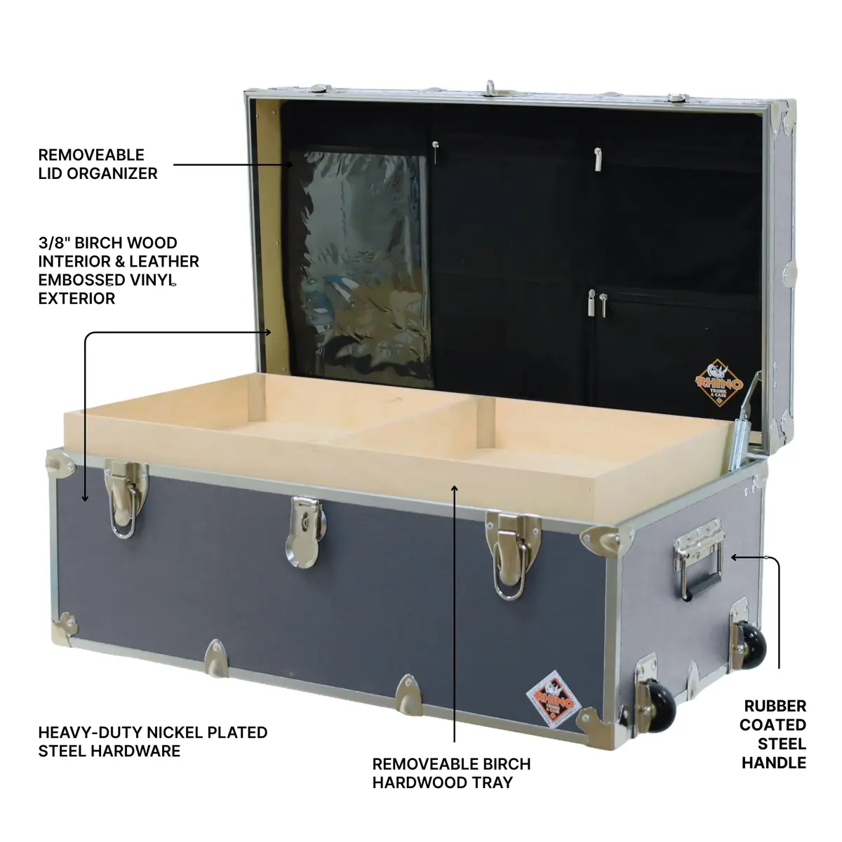 Rhino Trunk & Case Small Essential Storage Box 30"L x 17"W x 13"H | Heavy-Duty Camp & Dorm Trunk - view 2
