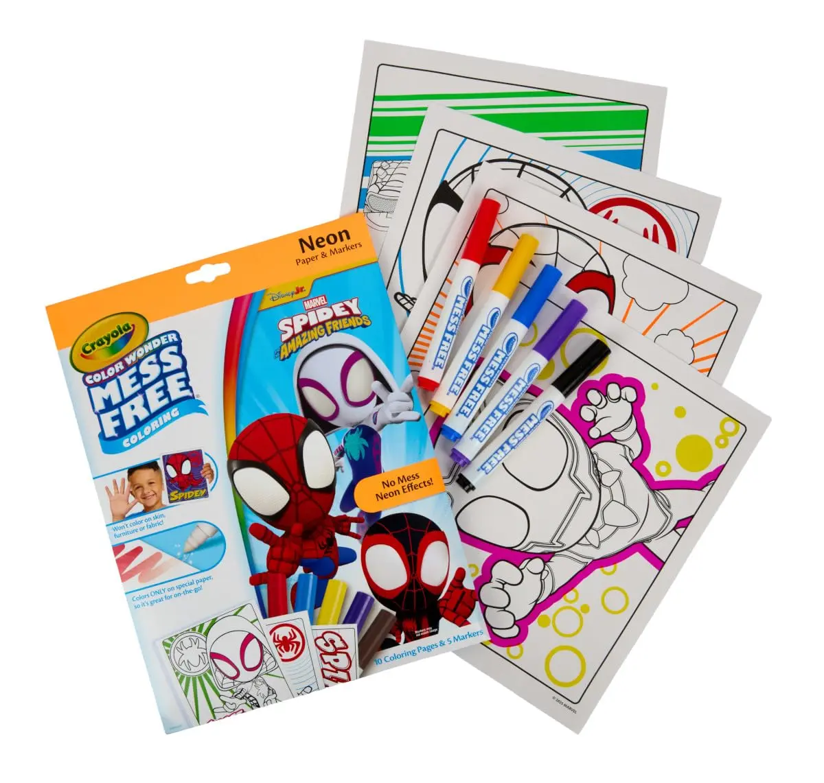 Crayola Color Wonder Spidey and His Amazing Friends Neon Coloring Kit, 15 Pieces | Mess-Free Art Supplies for Toddlers - main product image