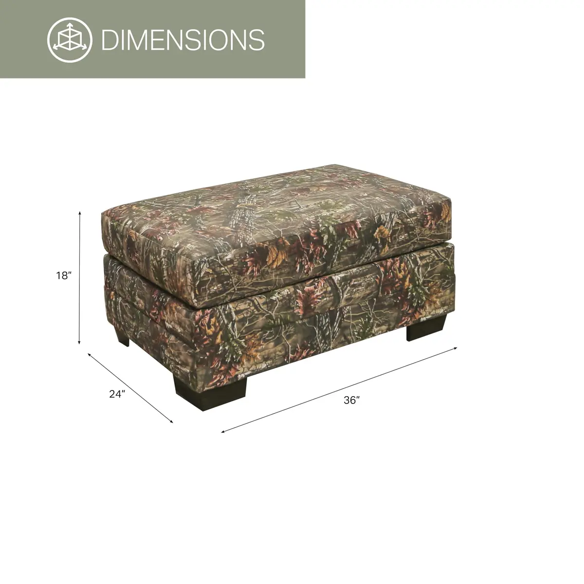 American Furniture Classics Rectangular Upholstered Ottoman 24"D x 36"W x 18"H | Camo Fabric, Plush Support - view 2