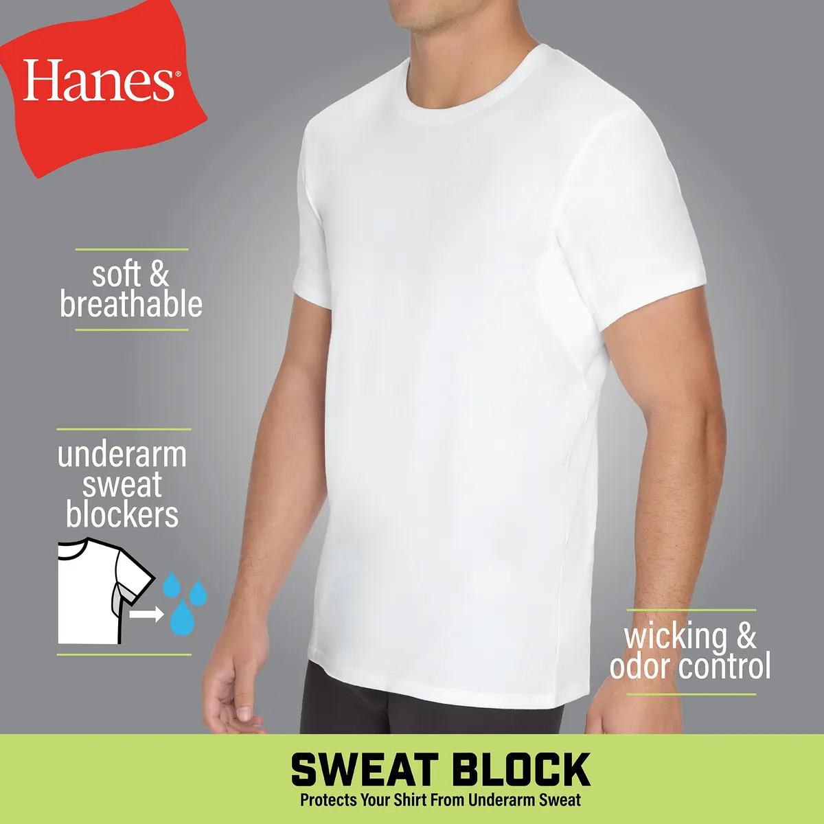 Hanes Sweat Block Undershirt Crew Neck 3-Pack | Underarm Sweat Blocking Tee for Men - view 5