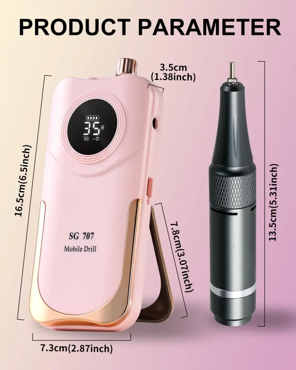MOSKANY Professional Nail Drill Kit 35000RPM Pink | 12V (48W) Rechargeable Cordless Electric Nail File with LCD Display & 14 Bits - view 9
