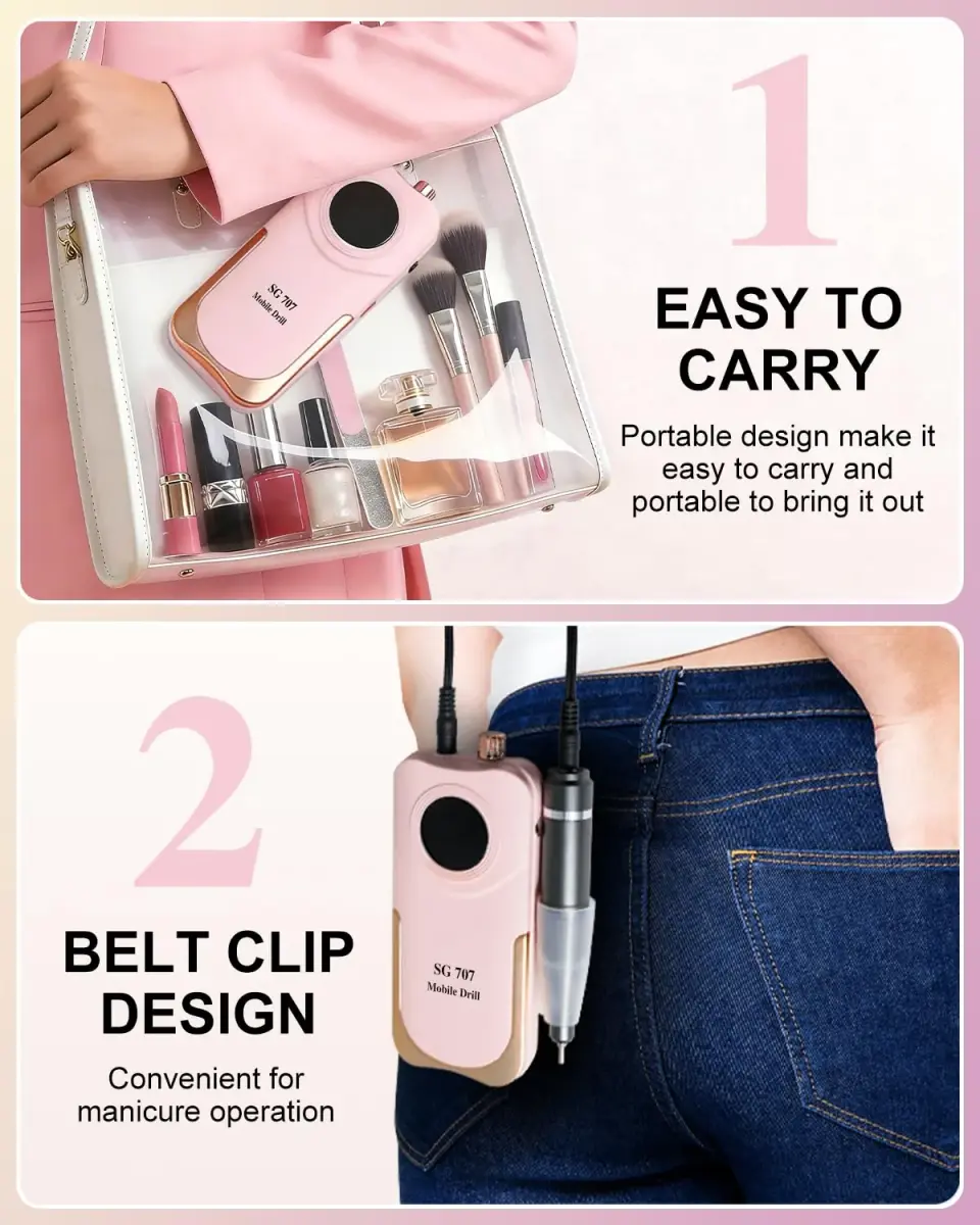 MOSKANY Professional Nail Drill Kit 35000RPM Pink | 12V (48W) Rechargeable Cordless Electric Nail File with LCD Display & 14 Bits - view 4