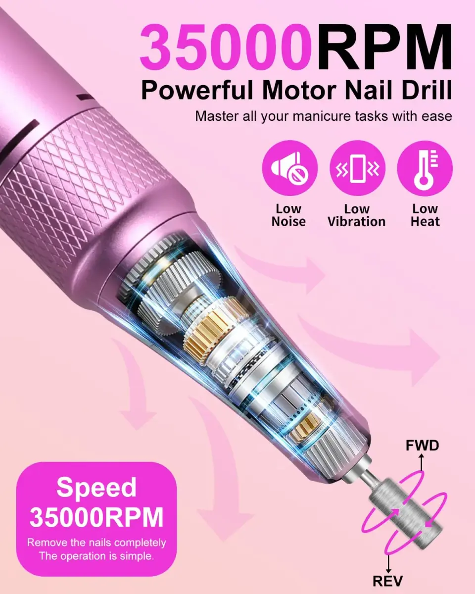 MOSKANY Professional Nail Drill Kit 35000RPM Cordless Rechargeable | 35000 RPM - view 2