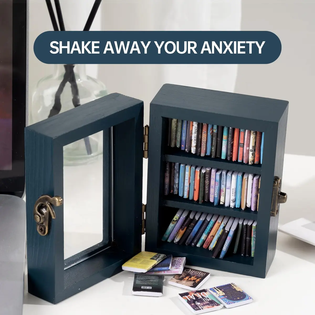 TABTAG Anxiety Bookshelf Mini Book Micro Display Stand 3.74 x 2.75 x 1.97 inches | Stress-Relief Miniature Library - view 4