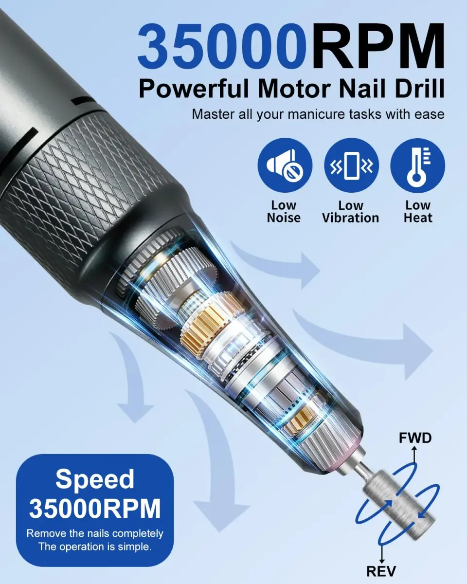MOSKANY White Professional Nail Drill Kit 35000RPM with 14PCS Bits | Rechargeable Cordless Efile Machine for Acrylic Gel - view 2