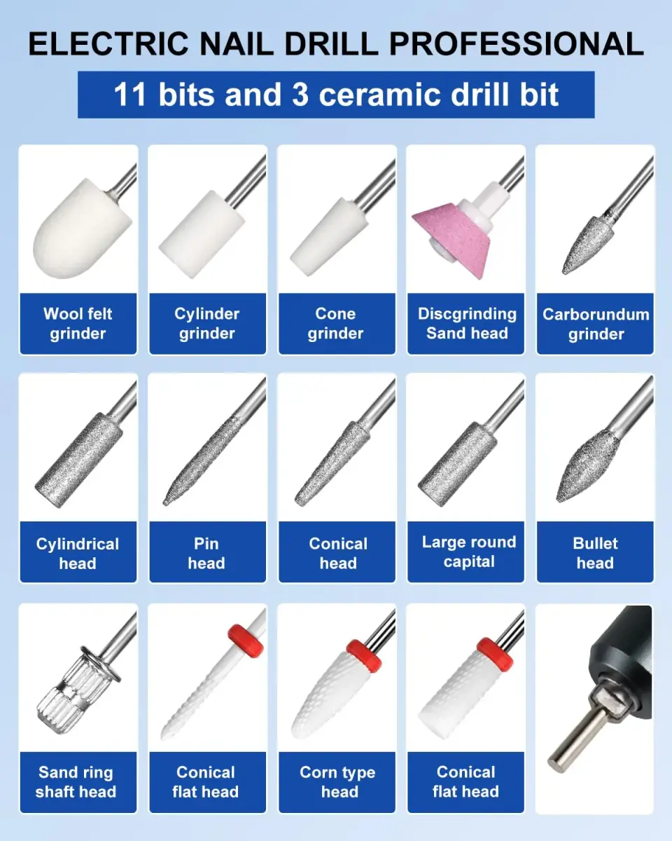 MOSKANY White Professional Nail Drill Kit 35000RPM with 14PCS Bits | Rechargeable Cordless Efile Machine for Acrylic Gel - view 9