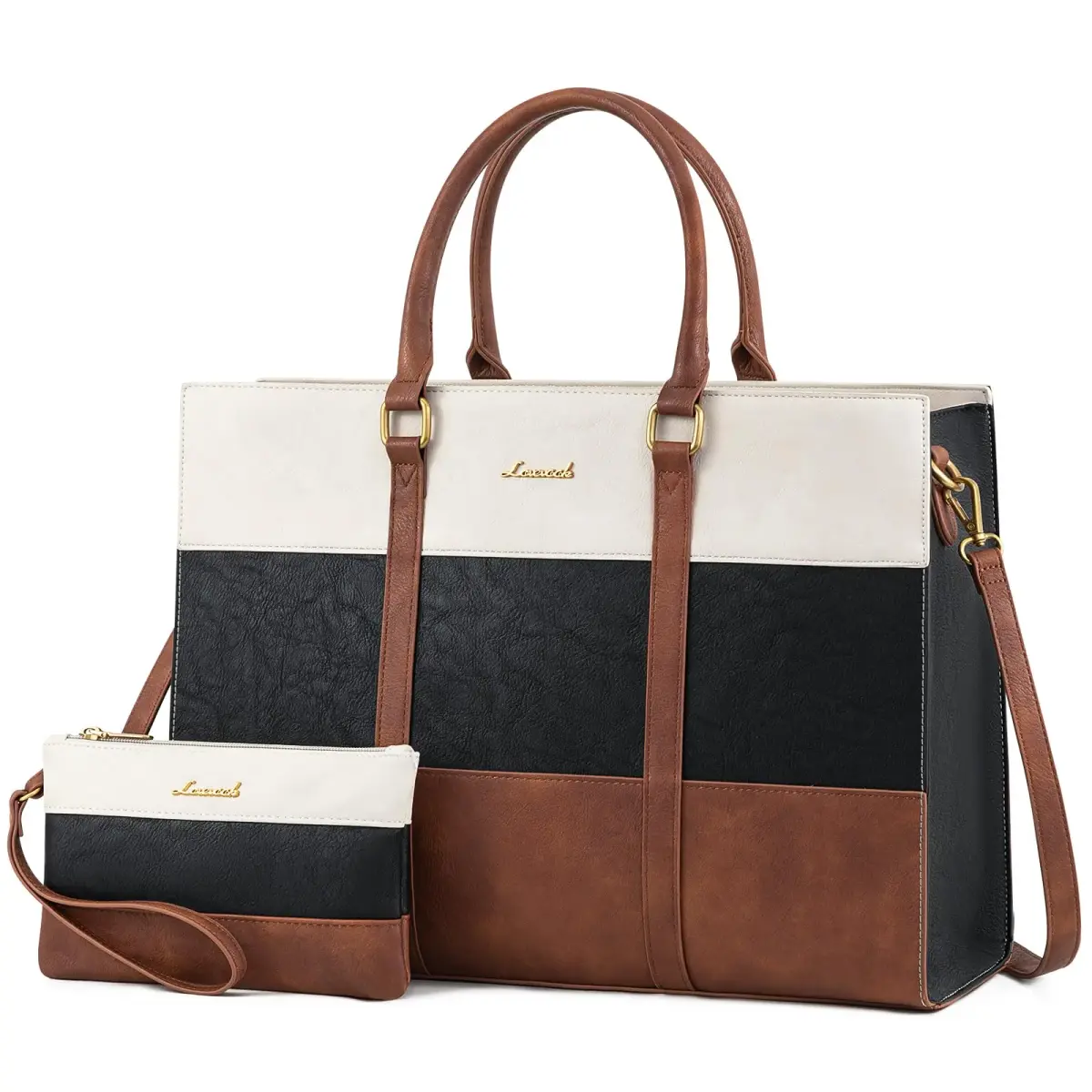LOVEVOOK Laptop Bag for Women 17.3 Inch Vintage Leather Tote Bag | Water-Resistant Work Bag with Clutch - main product image
