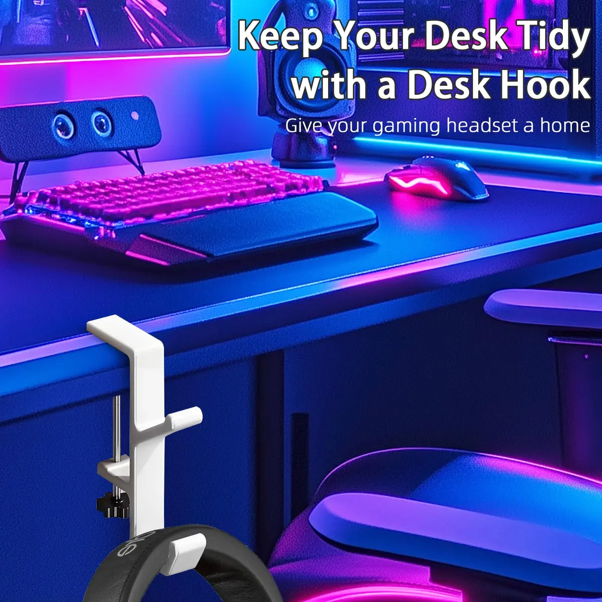 CaLeQi White 2 Pcs Double Hook Clamp Mount for Desks & Tables | Holds up to 13.6 kg (30 lb) - view 7