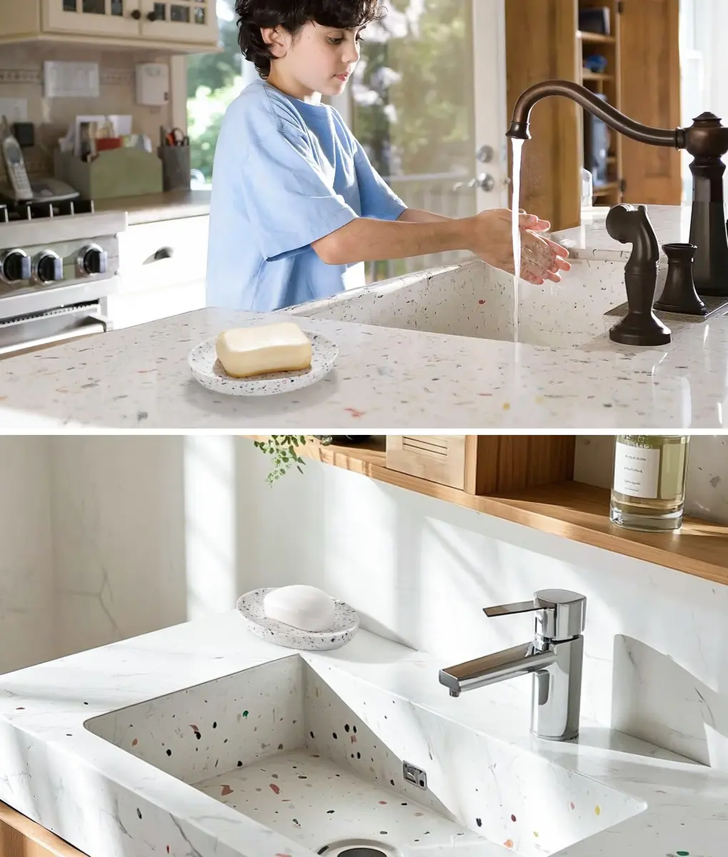 Luxspire Oval Soap Dish, Non-Slip Resin Holder with Drainage, Terrazzo | Stylish Bathroom Accessory - view 5