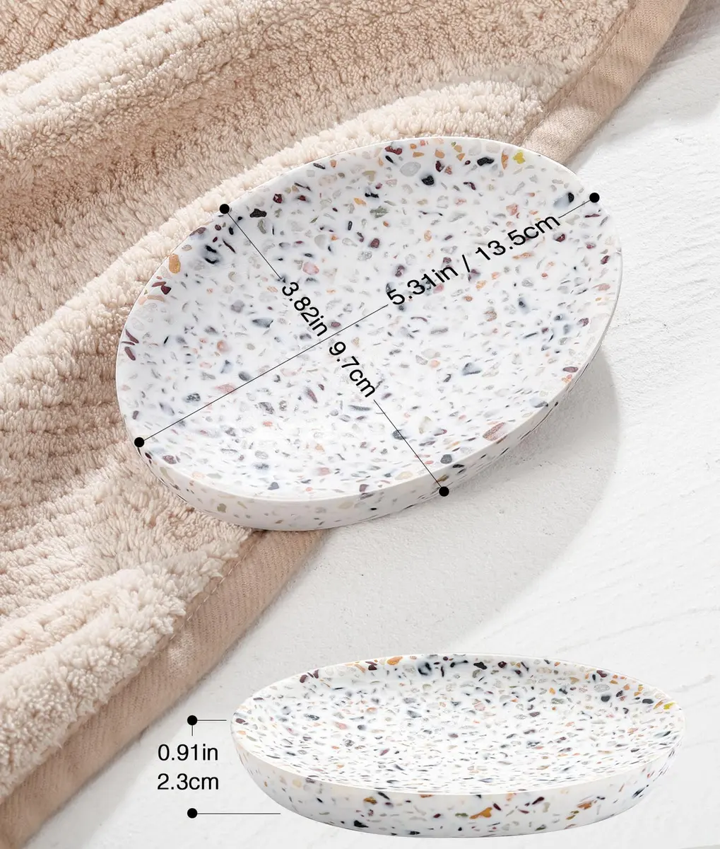 Luxspire Oval Soap Dish, Non-Slip Resin Holder with Drainage, Terrazzo | Stylish Bathroom Accessory - view 6