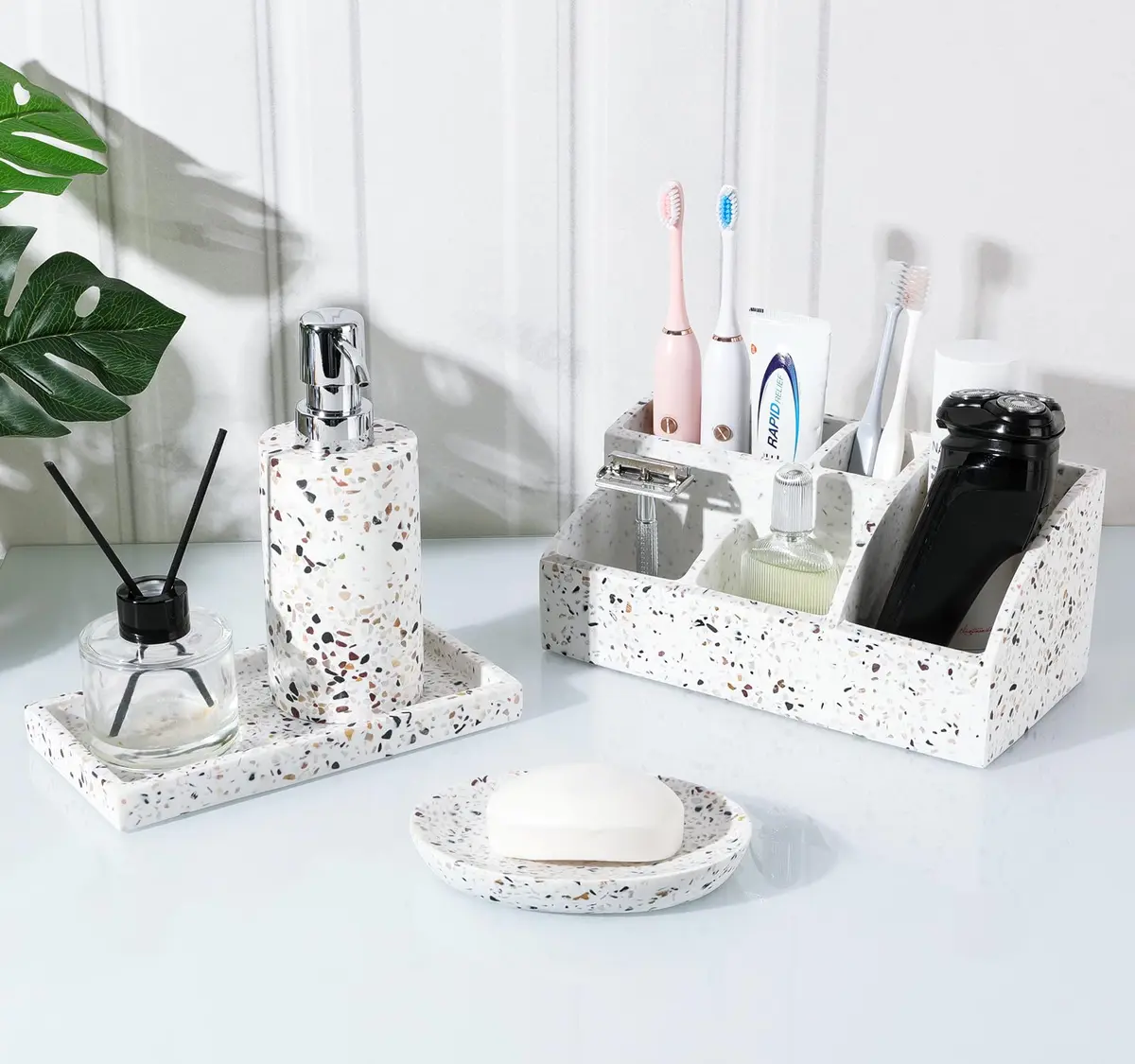Luxspire Oval Soap Dish, Non-Slip Resin Holder with Drainage, Terrazzo | Stylish Bathroom Accessory - view 7
