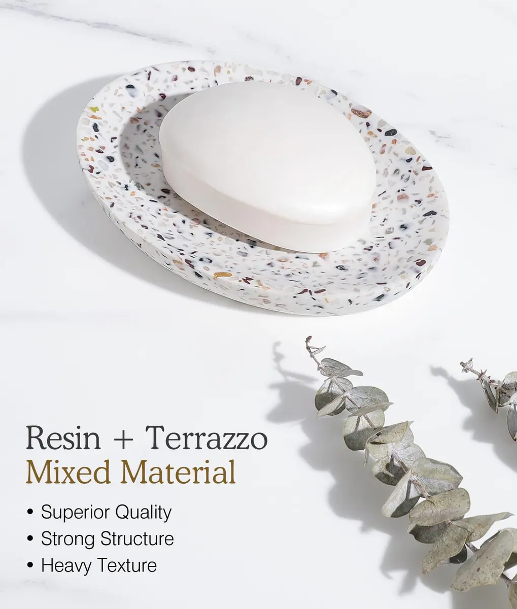 Luxspire Oval Soap Dish, Non-Slip Resin Holder with Drainage, Terrazzo | Stylish Bathroom Accessory - view 2