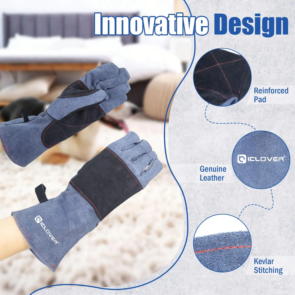 IC ICLOVER Animal Handling Gloves, Snake Bite Proof, Double Leather, 14 inch (35.56 cm) for Women | Reinforced Palm & Forearm Protection - view 3