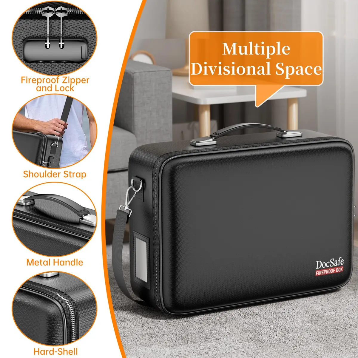 DocSafe Fireproof Document Box Hard Case with Lock & Accordion File Folder | Multi-Layer Safe Storage for Important Documents - view 4