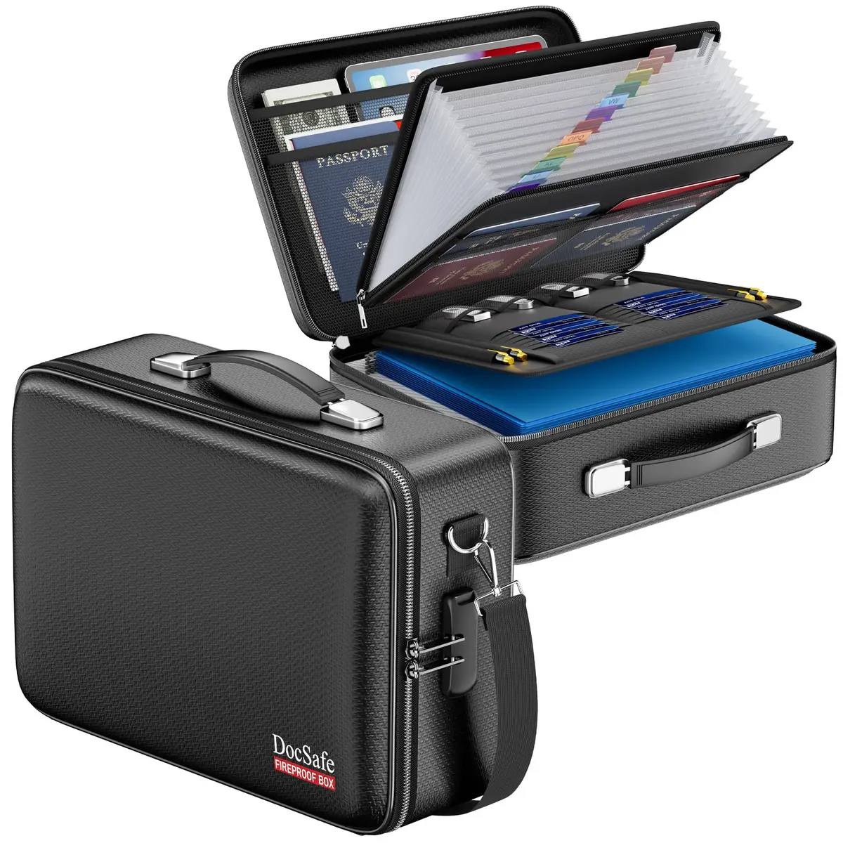 DocSafe Fireproof Document Box Hard Case with Lock & Accordion File Folder | Multi-Layer Safe Storage for Important Documents - main product image