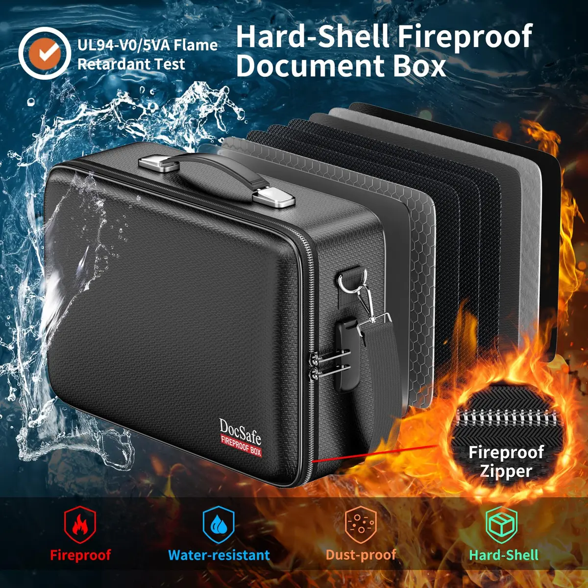 DocSafe Fireproof Document Box Hard Case with Lock & Accordion File Folder | Multi-Layer Safe Storage for Important Documents - view 2