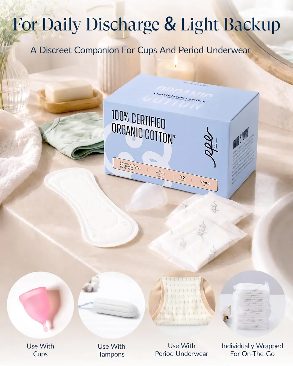 RPE Life Organic 32 count | GOTS Certified Organic Cotton Panty Liners for Women - view 6