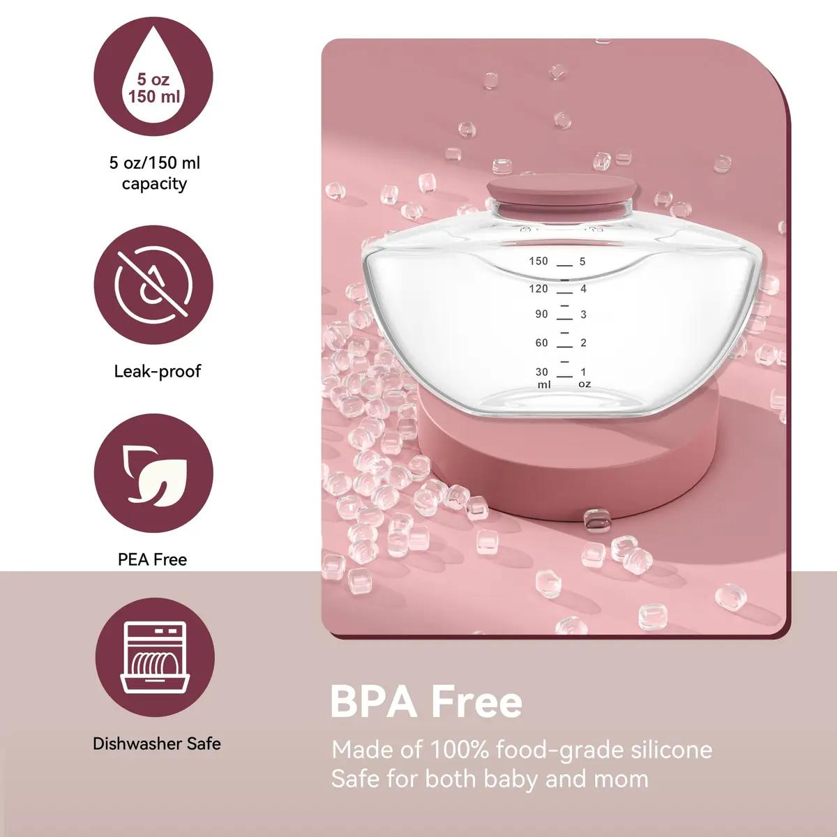 TOVVILD Breastmilk Pump Storage Bottles 2 Pack | Compatible with Momcozy M9, BPA-Free, 150ml, Portable - view 5