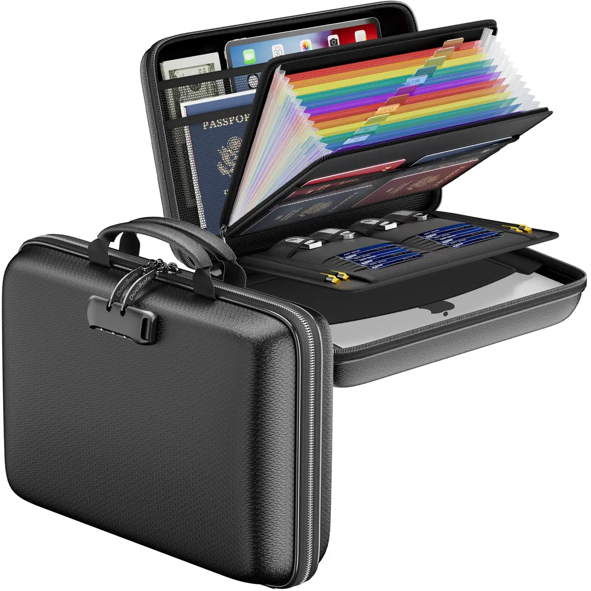 DocSafe Fireproof Document Box with Lock & Accordion File Folder, 36.8 cm (14.5") | UL94-V0/5VA Flame Retardant - main product image