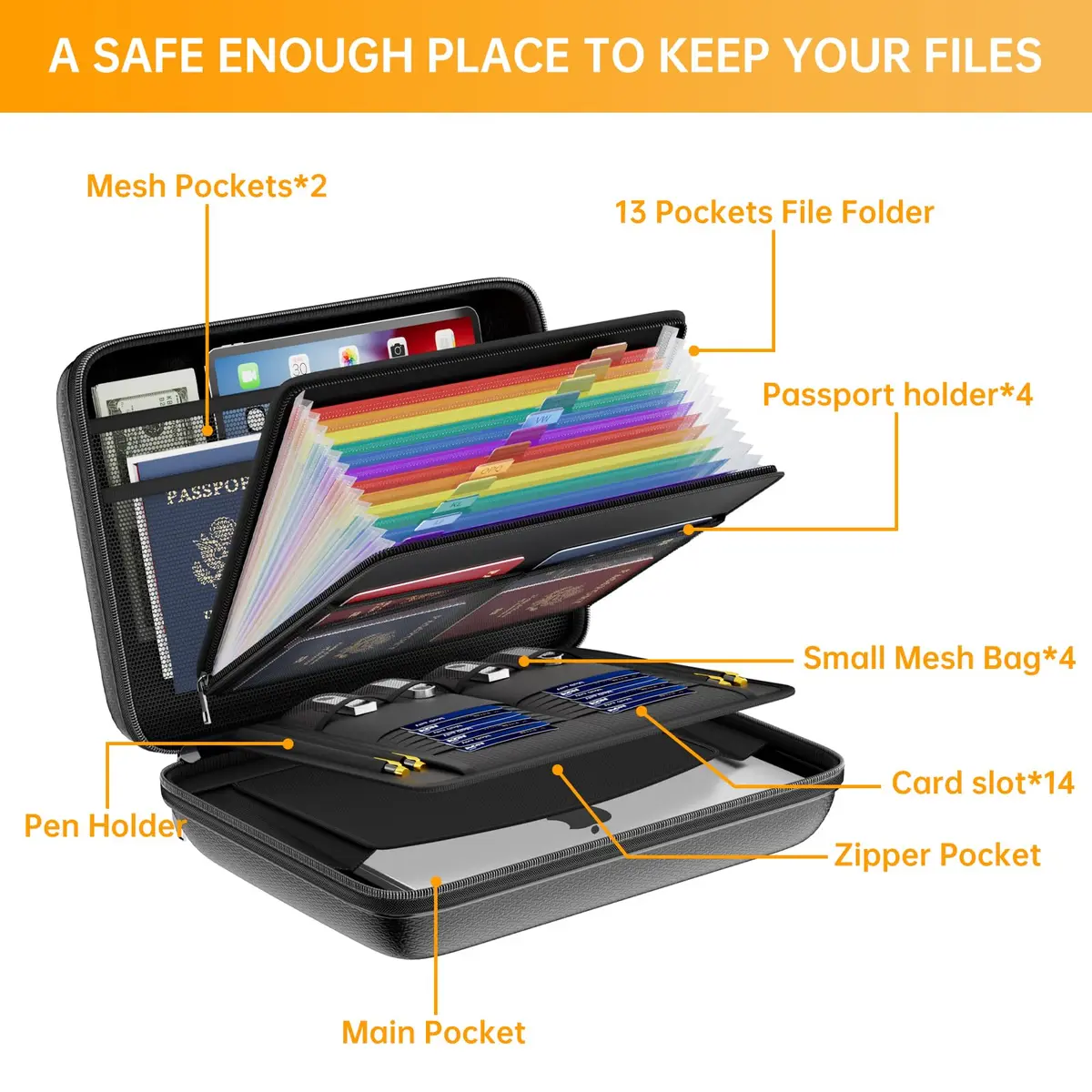 DocSafe Fireproof Document Box with Lock & Accordion File Folder, 36.8 cm (14.5") | UL94-V0/5VA Flame Retardant - view 8